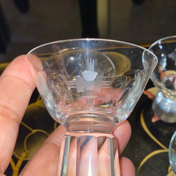 Vintage Mid Century Czech Art Deco Crystal Clear Glass Accent 4 Shot Glass BX39 - Picture 3 of 6